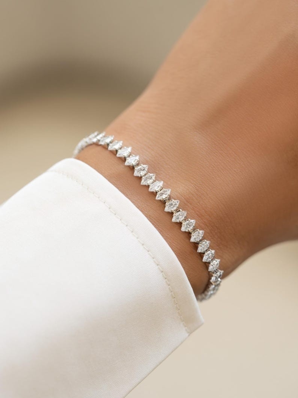 Marquise Cut  2.5CZ Diamond Tennis Bracelet 18k White Gold Plated
